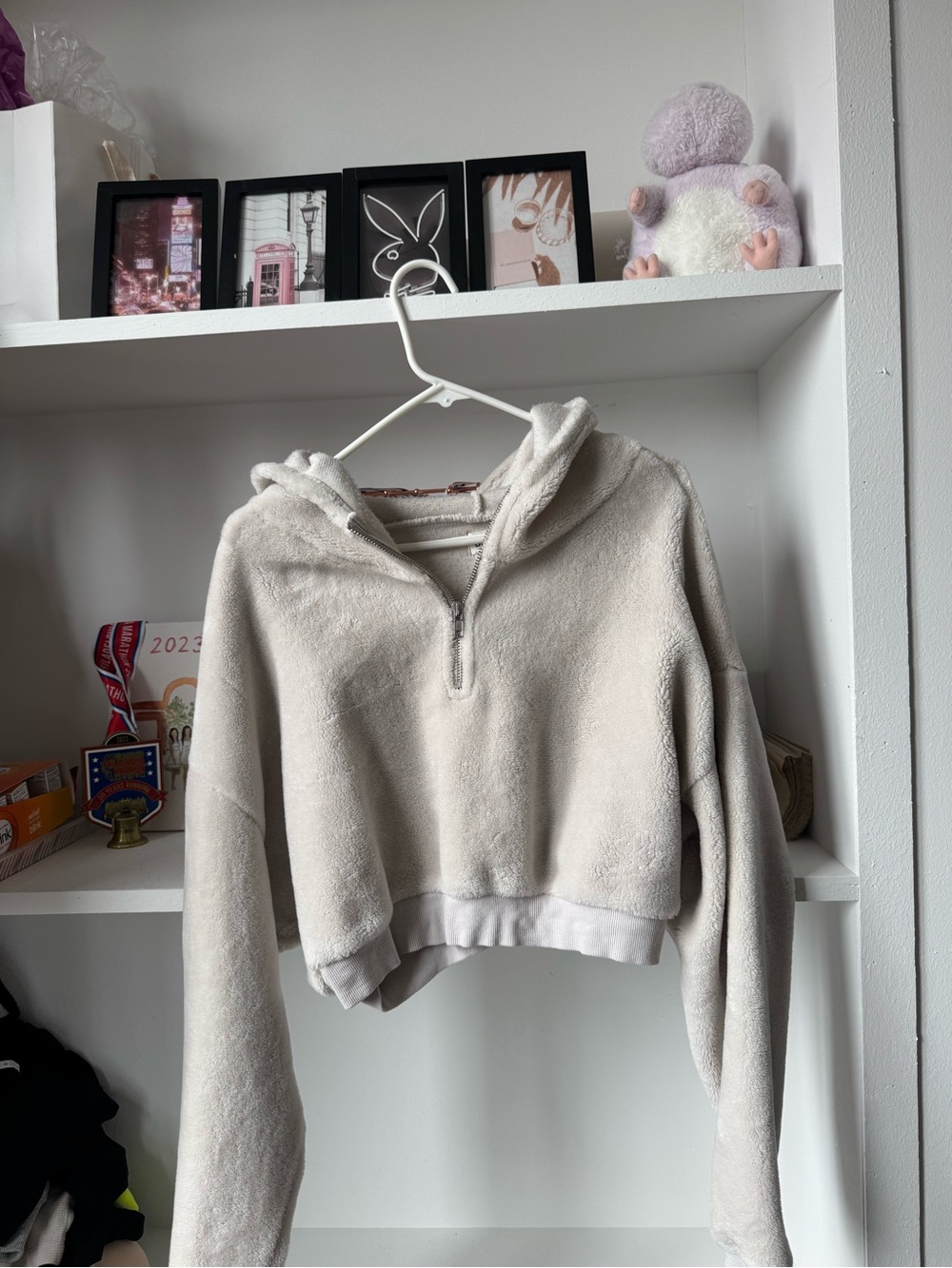 Cozy Cream Cropped Half-Zip Hoodie
